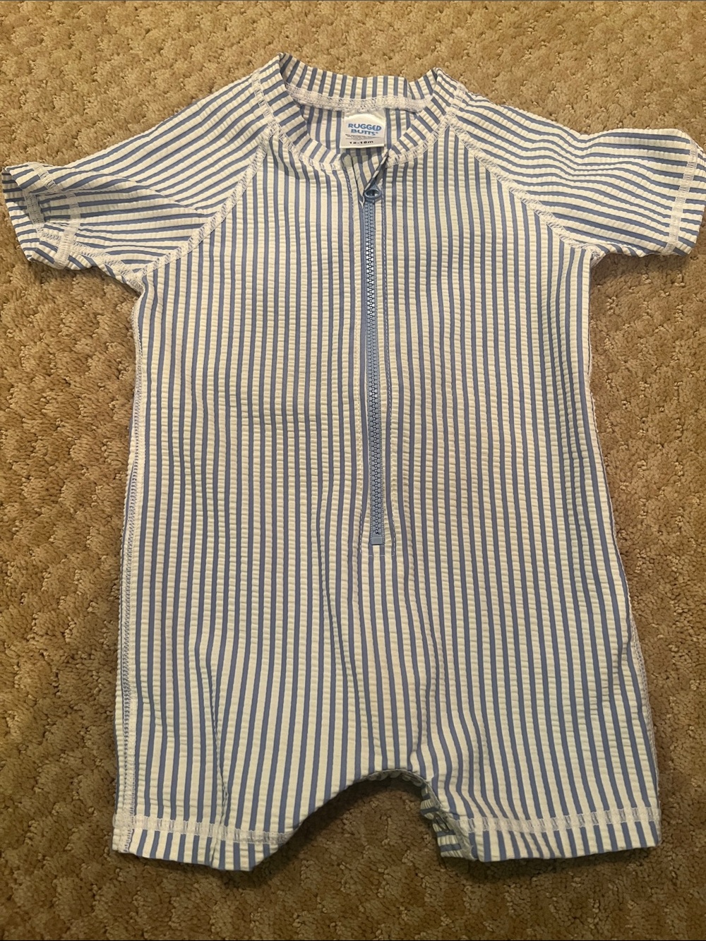 Rugged Butts Blue & White Stripe boys Swim One-Piece